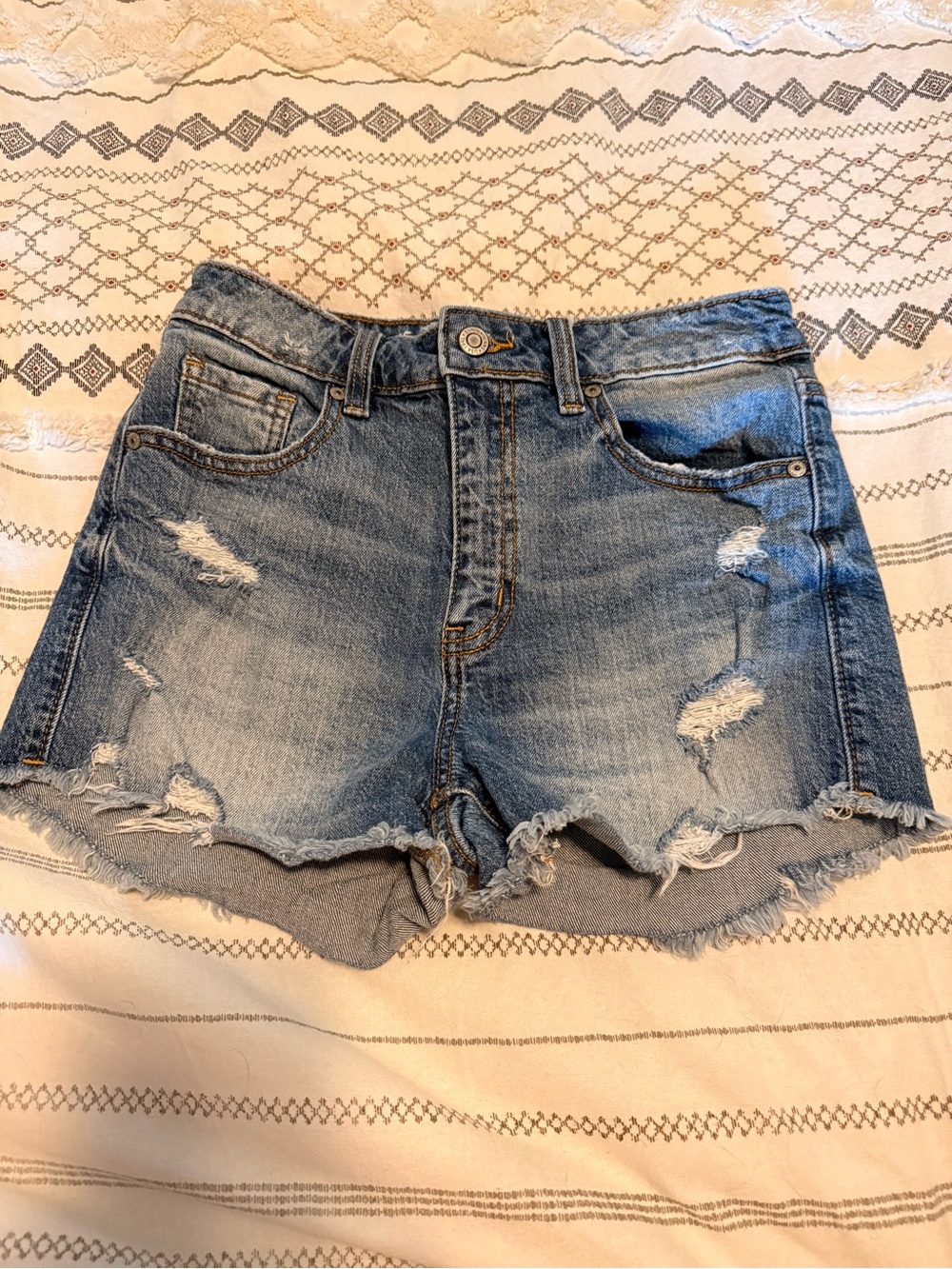 eunina Light Blue Distressed Denim Shorts